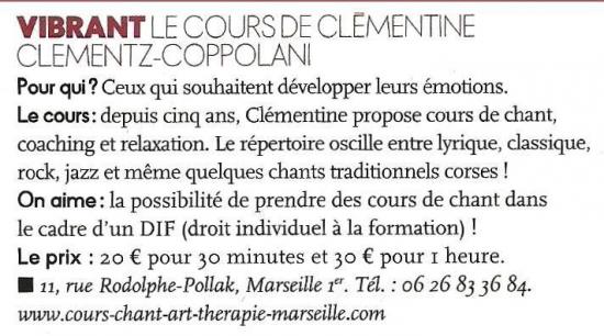Magazine elle octobre 2012 vibrant le cours de Chant Marseille centre ville clementine clementz coppolani