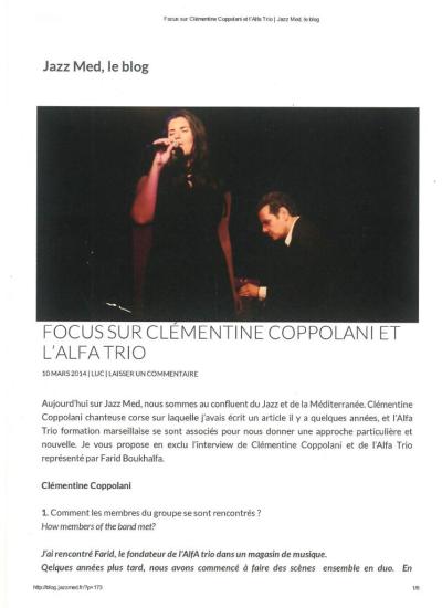 Jazz Med Interview Clémentine Coppolani & l'AlfA trio 2014 page 1
