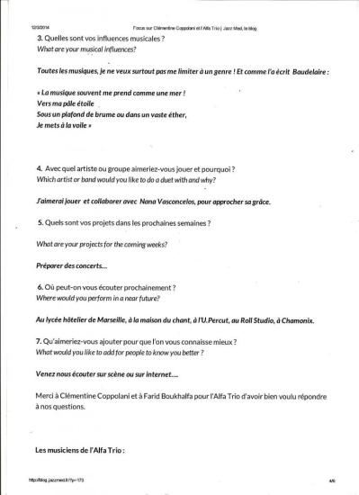 Jazz Med Interview Clémentine Coppolani & l'AlfA trio 2014 page.4